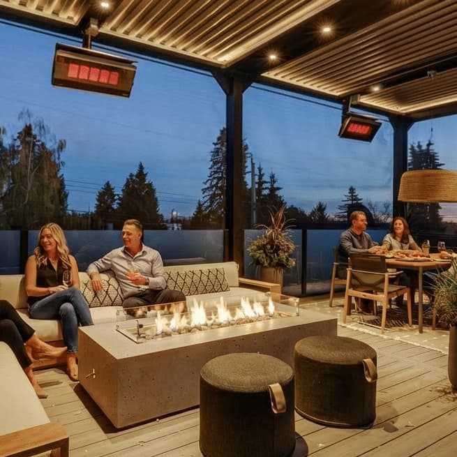 gas ceiling mount heaters at an outdoor restaurant